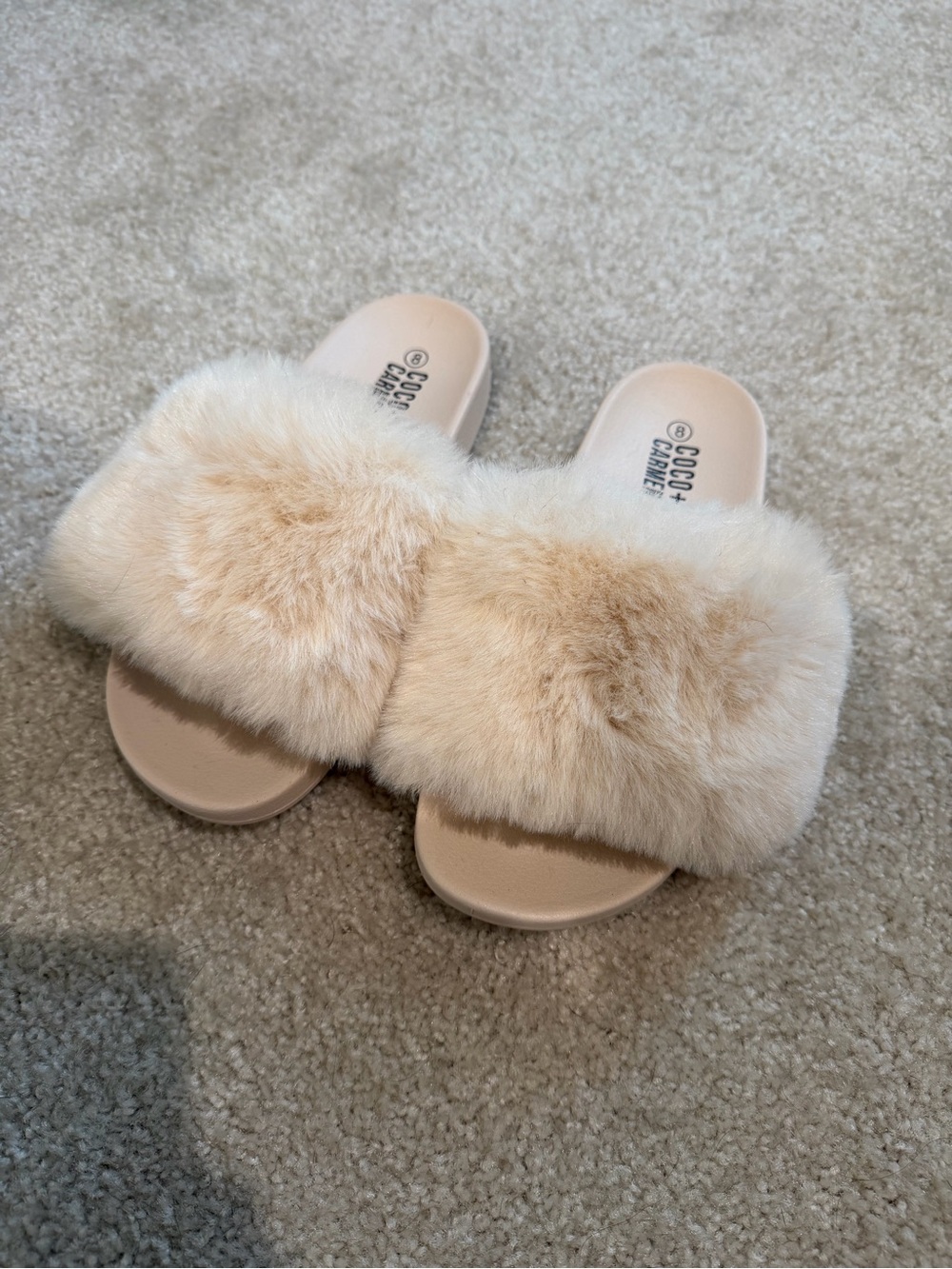 Coco + Carmen Cream Plush Fur Slide Sandals
